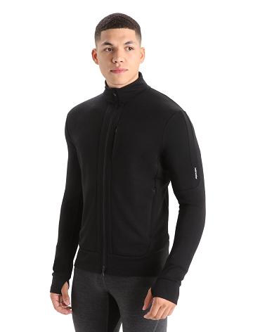 Black Men's Icebreaker Merino Quantum III Long Sleeve Zip Hoodie | USA 1263QMAZ